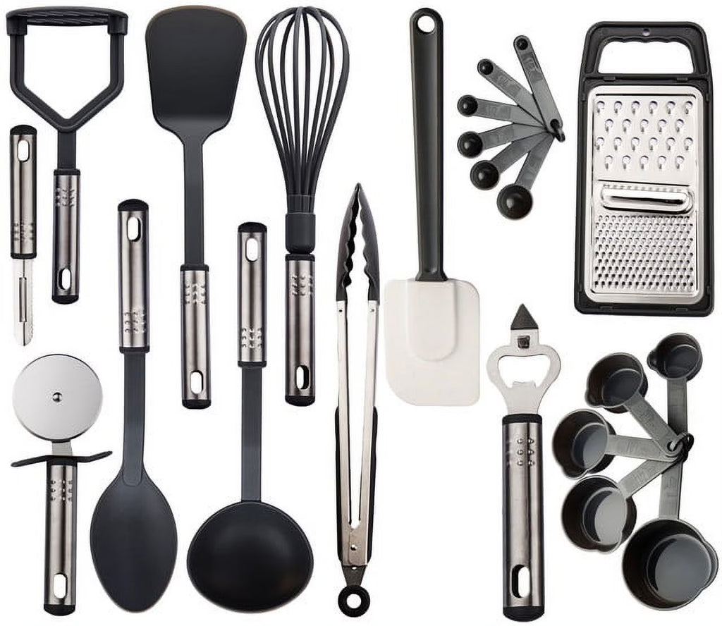 23 Pieces Black Nylon and Stainless Steel Cooking Utensils Set A128389