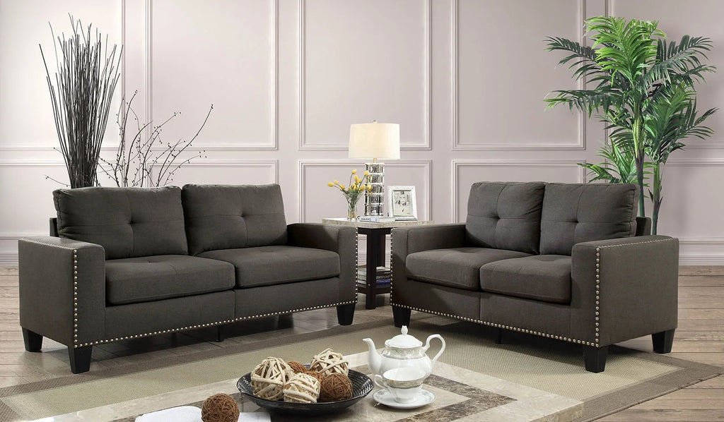 Gray Tufted Linen Like Fabric Sofa and Loveseat A121