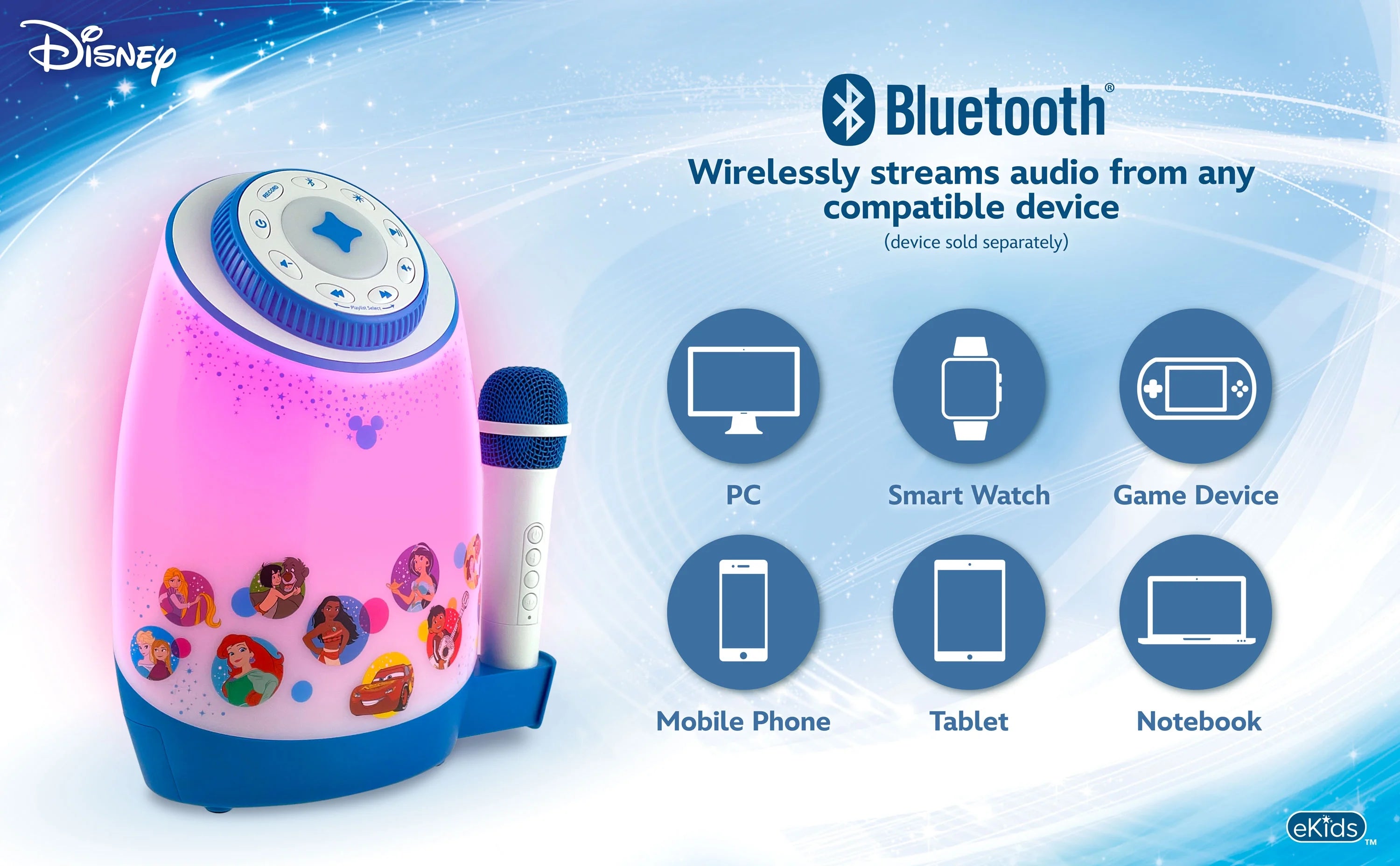 Disney Karaoke Machine with Bluetooth Speaker and Wireless Microphone K903
