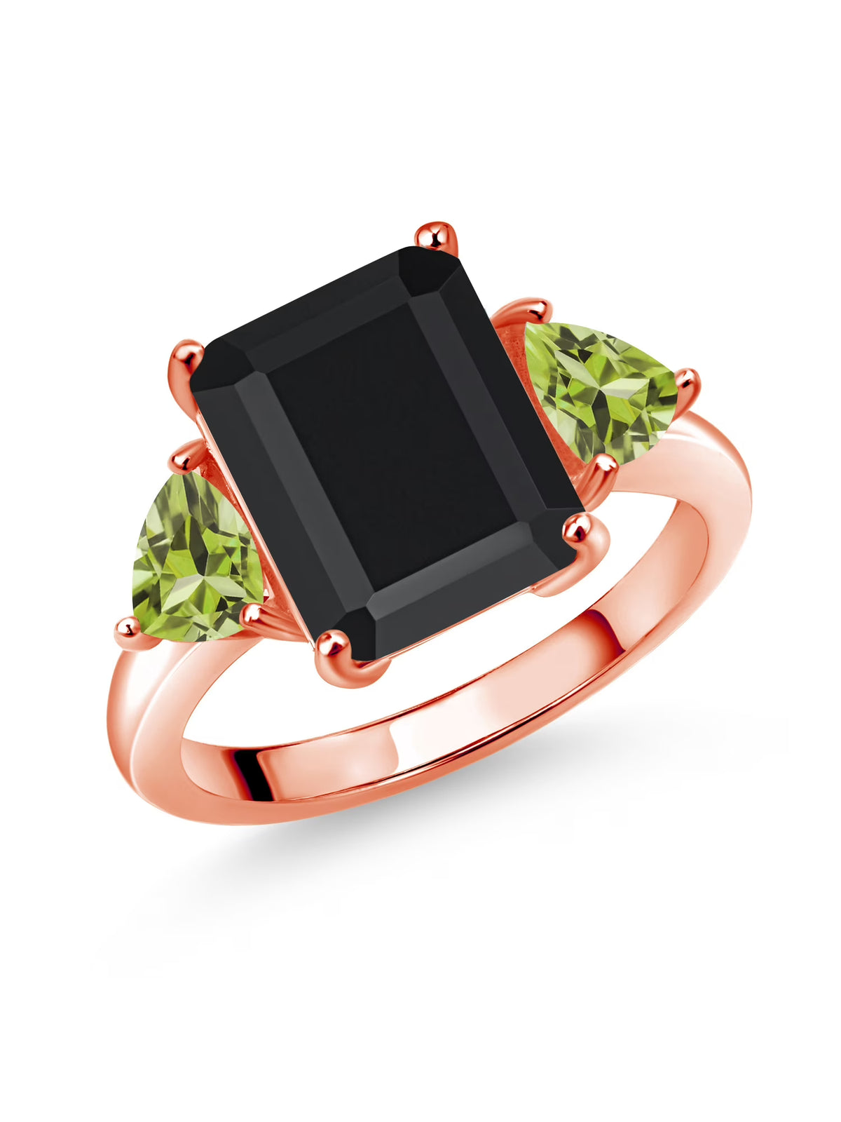 18K Rose Gold Plated Silver Black Onyx Green Peridot 3 Stone Ring G711