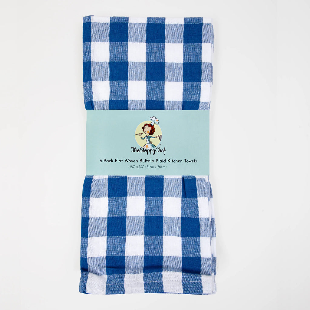 6 Pack Buffalo Plaid Kitchen Towels - 20 x 30 - Blue & White U384606