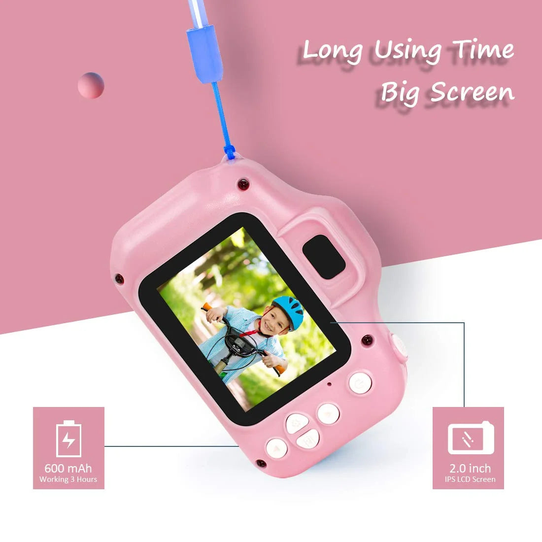 Pink 13MP 1080P Rechargeable Children's Toy Camera with 16G TF Card X53056