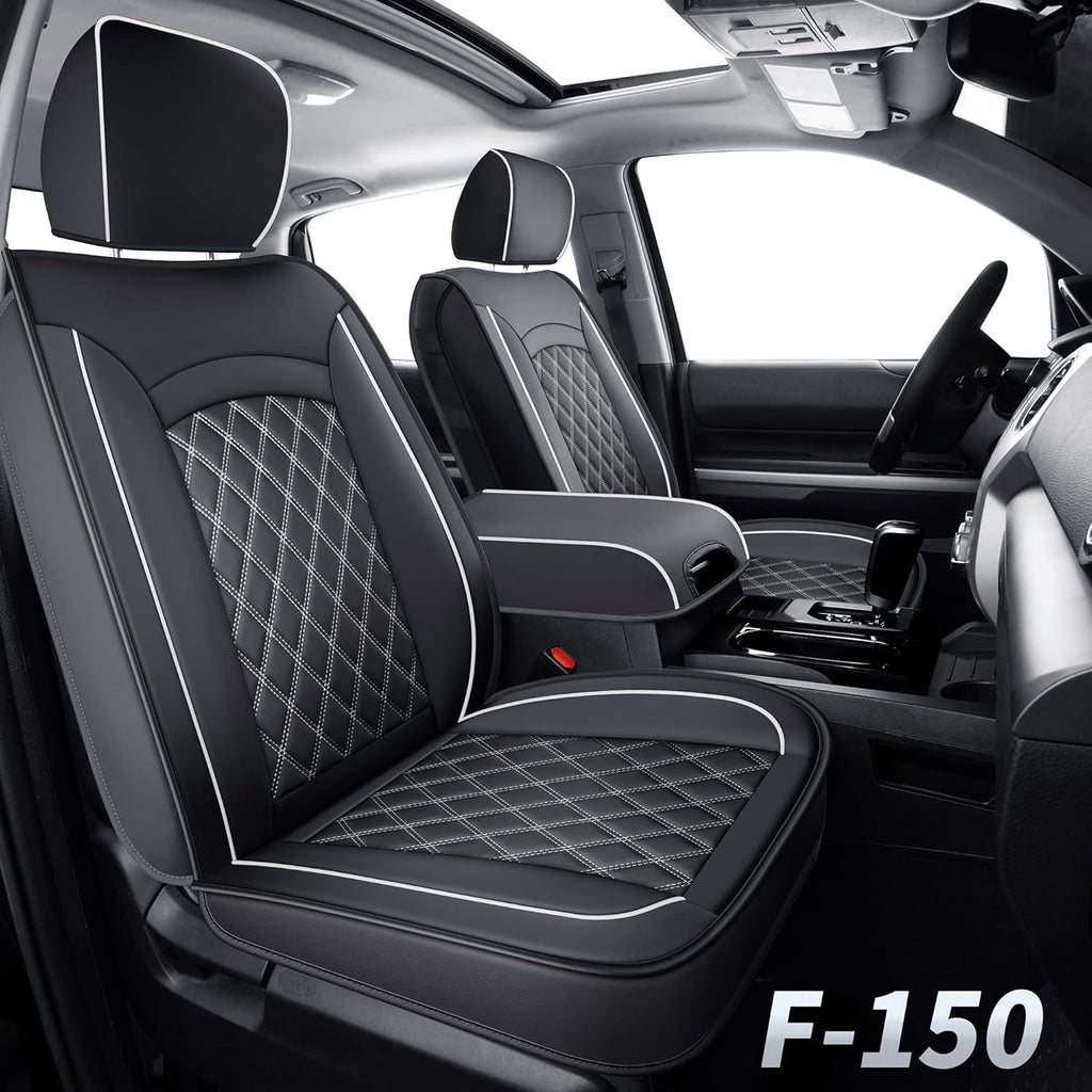 Black & Blue Waterproof Faux Leather Seat Covers with Center Console Cover W954