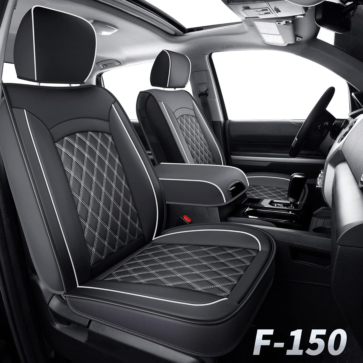 Black & Blue Waterproof Faux Leather Seat Covers with Center Console Cover W954