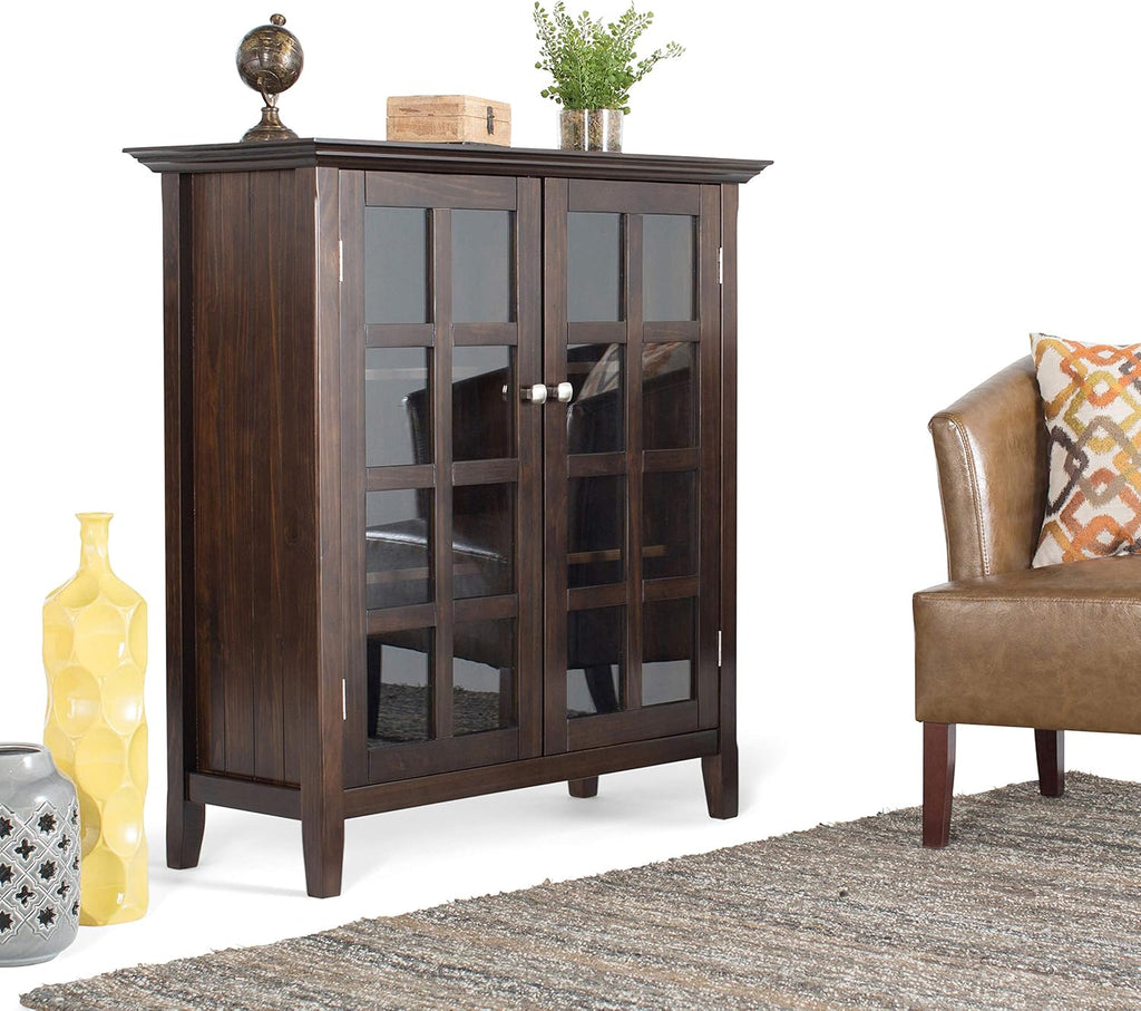 Solid Wood 39 inch Wide Storage Cabinet in Black with 2 Tempered Glass Doors and 4 Adjustable Shelves Z464