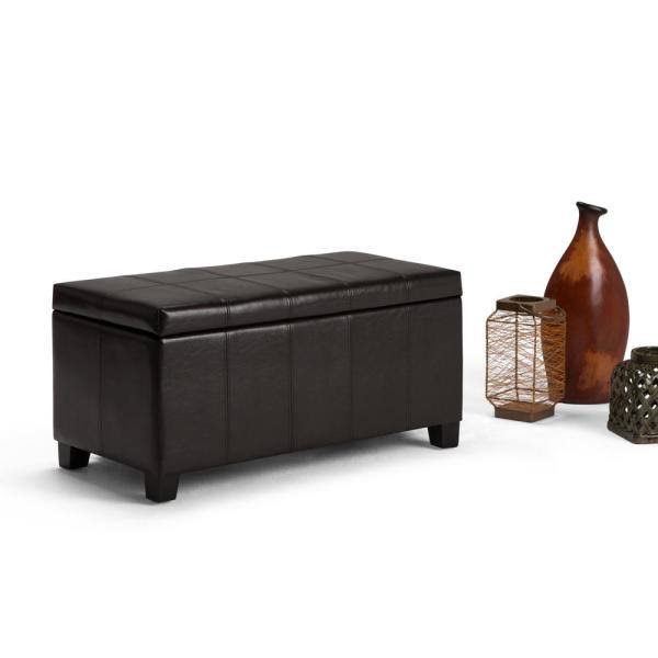 36 inch Wide Storage Ottoman in Tanners Brown Faux Leather Q85872