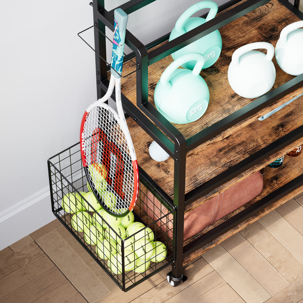 Dumbbell Rack with Ball Cage, Hooks and Wheels A73258
