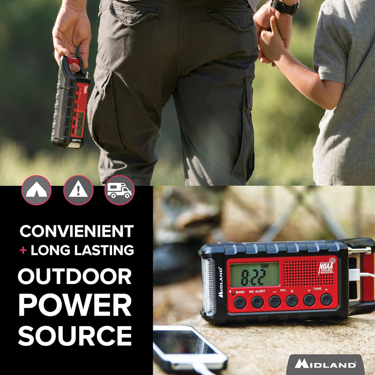 Red/Black Emergency Crank AM/FM Radio with Flashlight Q88204