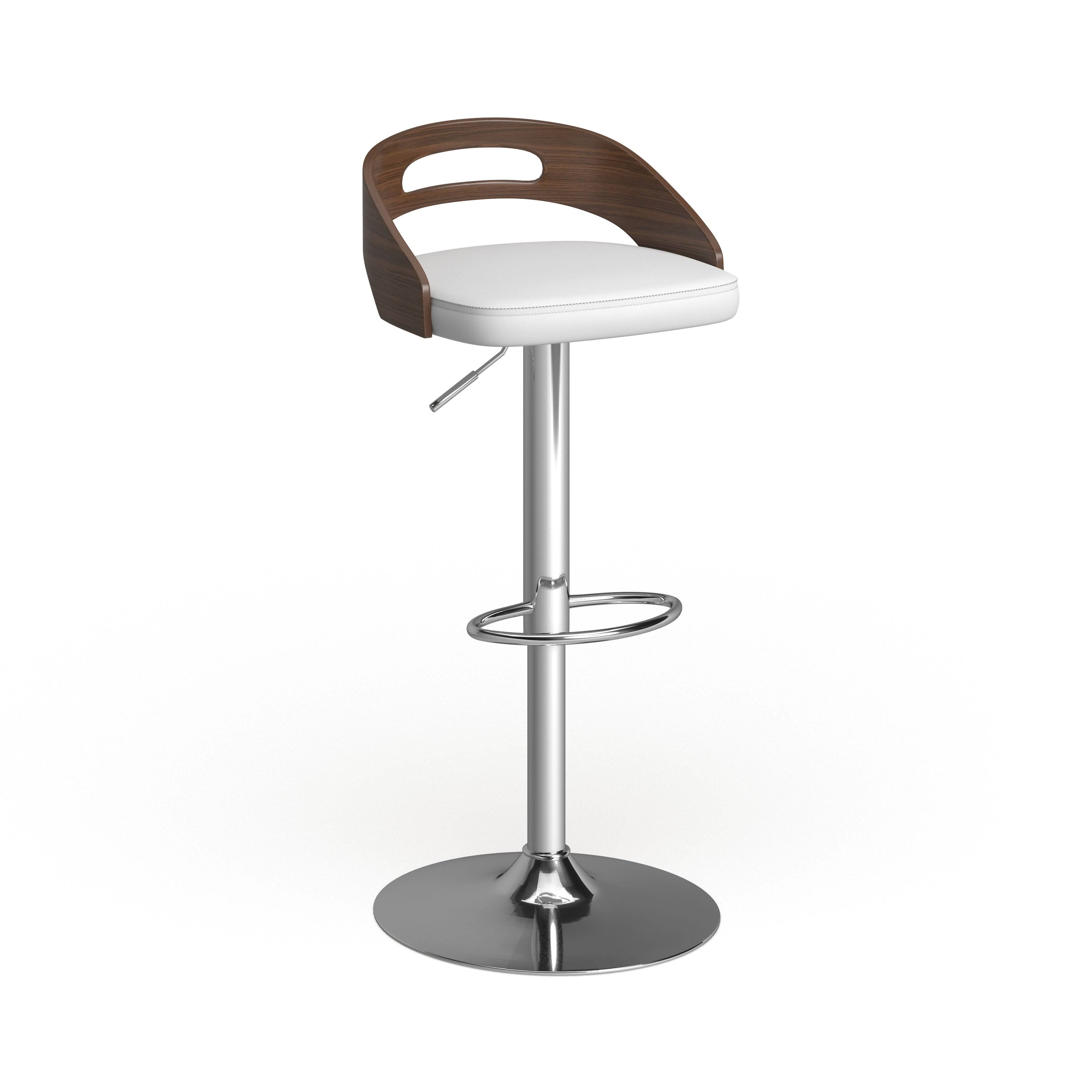 Chrome Natural Wood Cream PU Barstool E9826