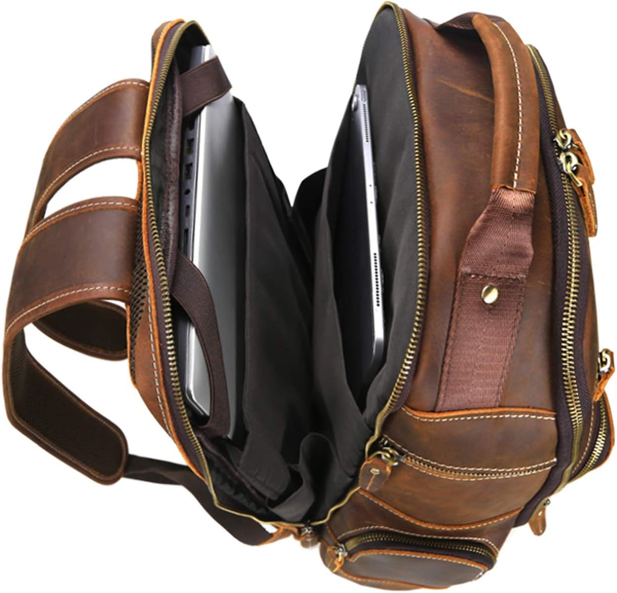 Men's Full Grain Leather Laptop Backpack D697283