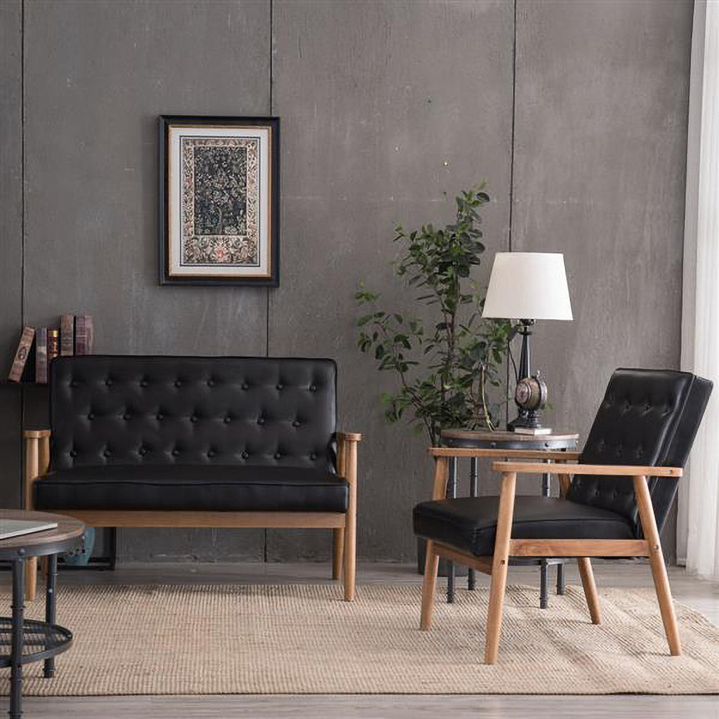 Black PU Leather Loveseat Lounge Chair A47270