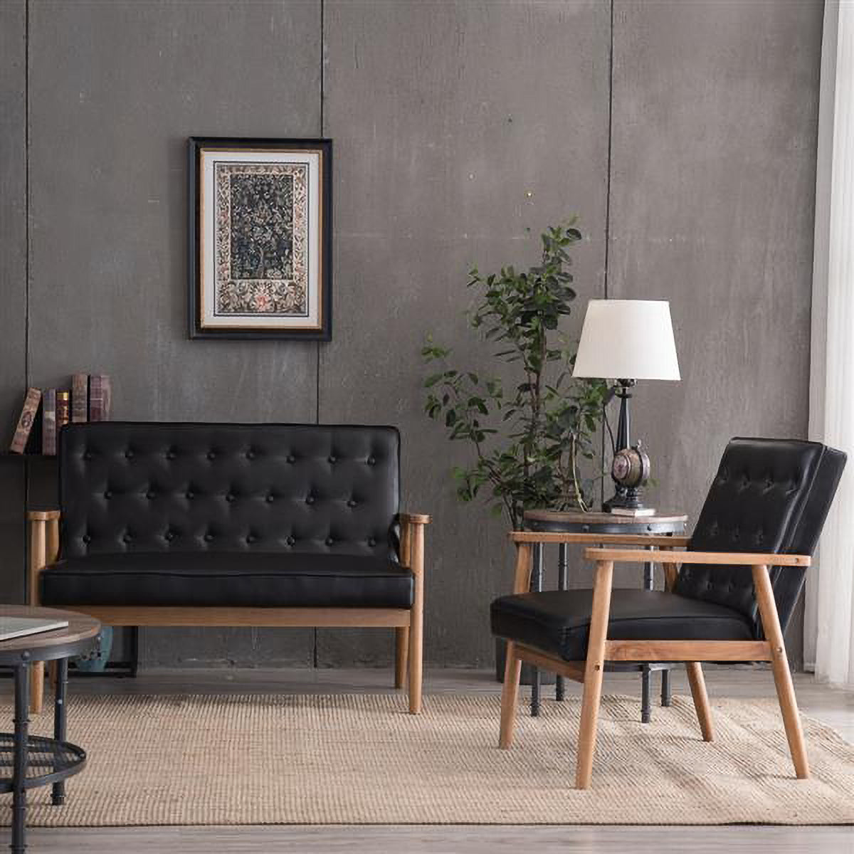 Black PU Leather Loveseat Lounge Chair A47270