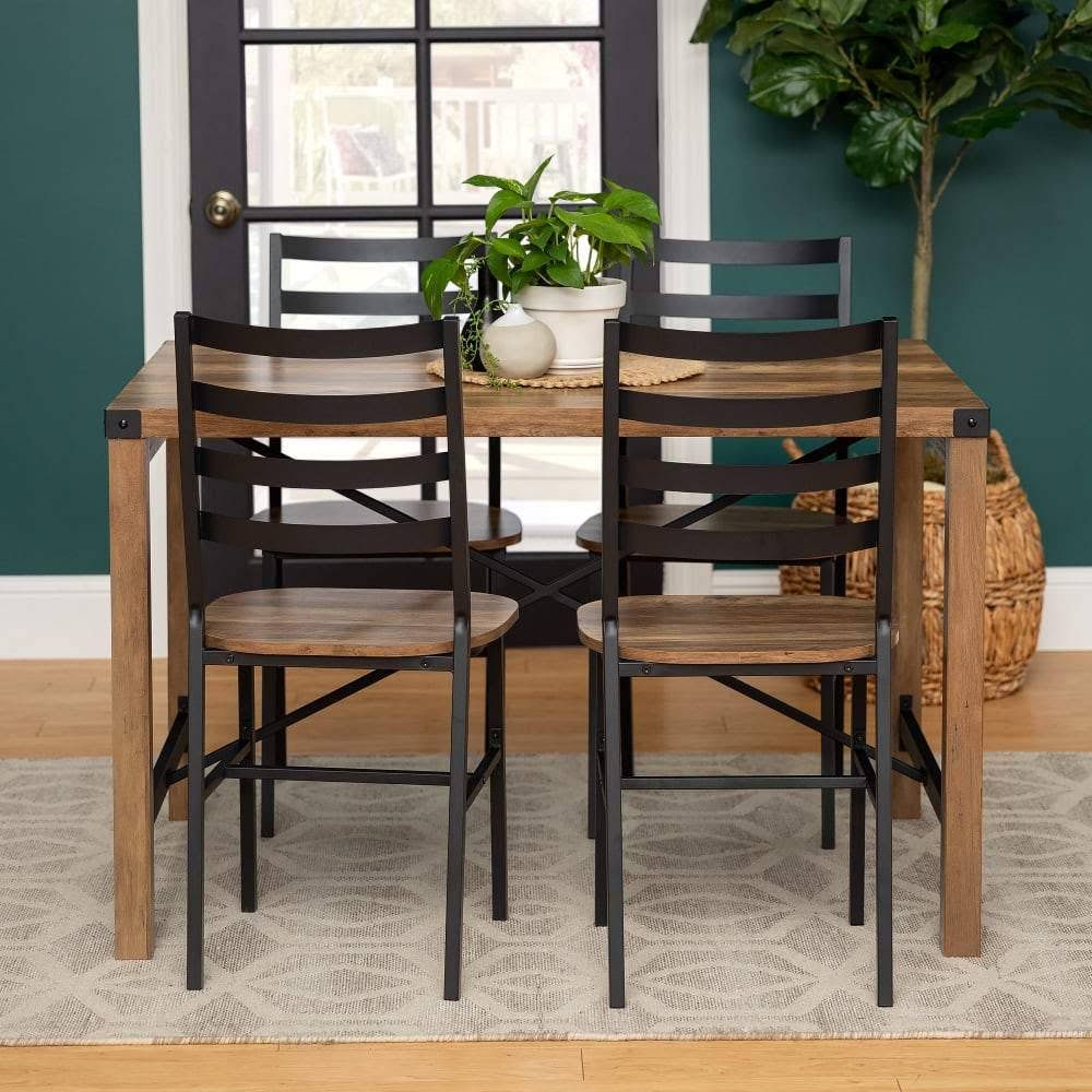 5-Piece Industrial Metal Dining Set with Slat Back Chair M696