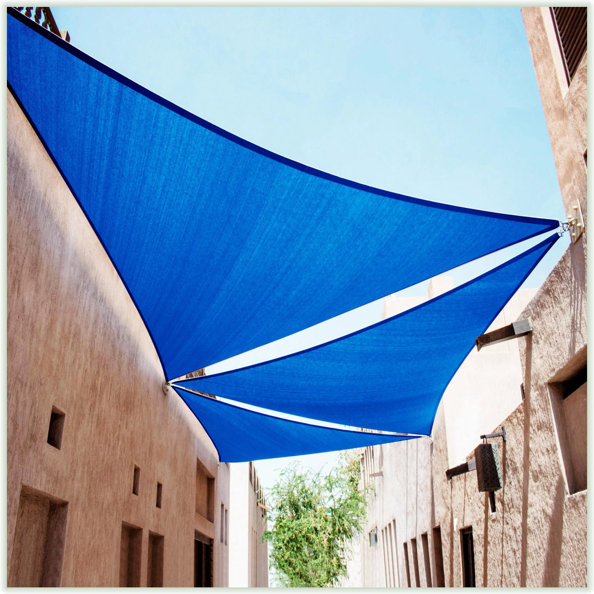 Blue Right Triangle Sun Shade Sail with Hardware Kit HDPE Mesh Fabric Canopy B591517