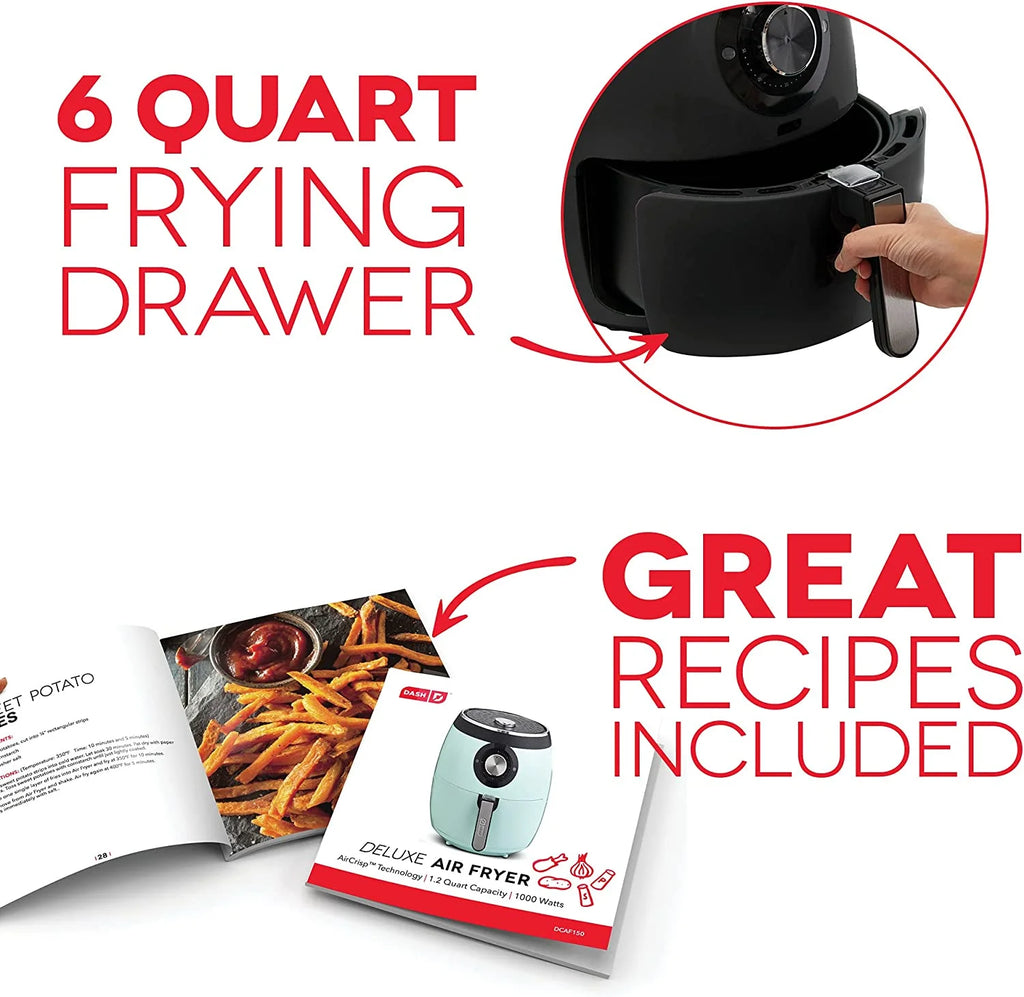 Deluxe Electric Air Fryer Oven Cooker, 6 Quart, Aqua & Mini Rice Cooker Steamer with Removable Nonstick Pot, Aqua S632084
