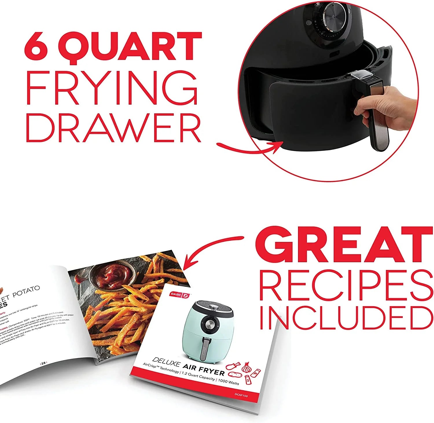 Deluxe Electric Air Fryer Oven Cooker, 6 Quart, Aqua & Mini Rice Cooker Steamer with Removable Nonstick Pot, Aqua S632084