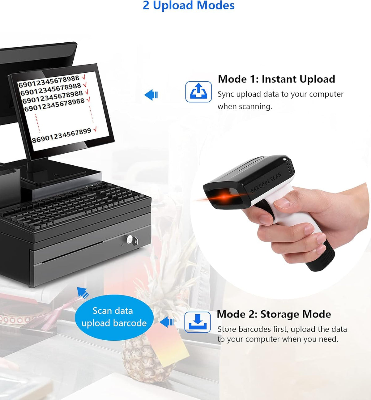 White Wireless Barcode Scanner with Vibration Alert Y228