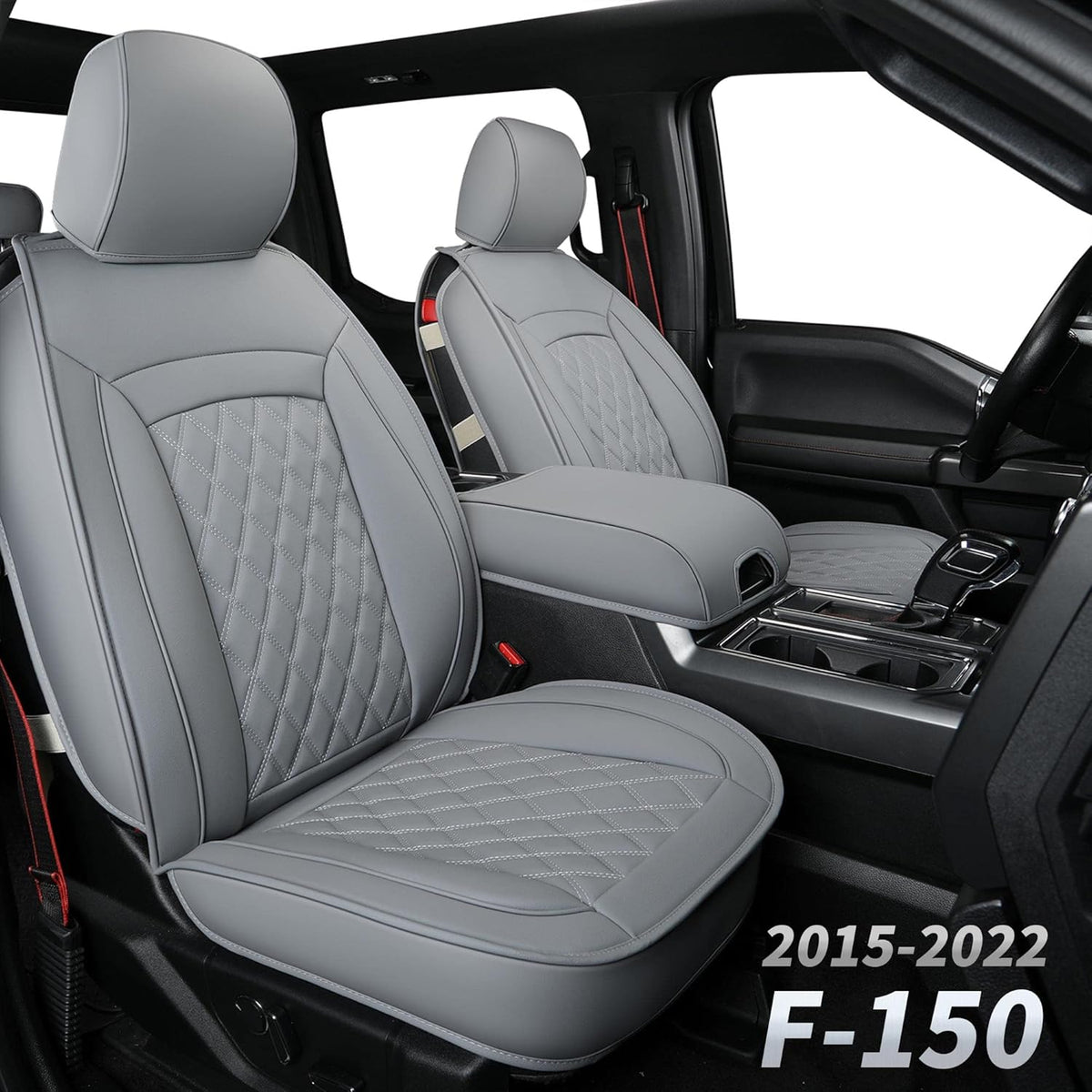 Black & Blue Waterproof Faux Leather Seat Covers with Center Console Cover W954