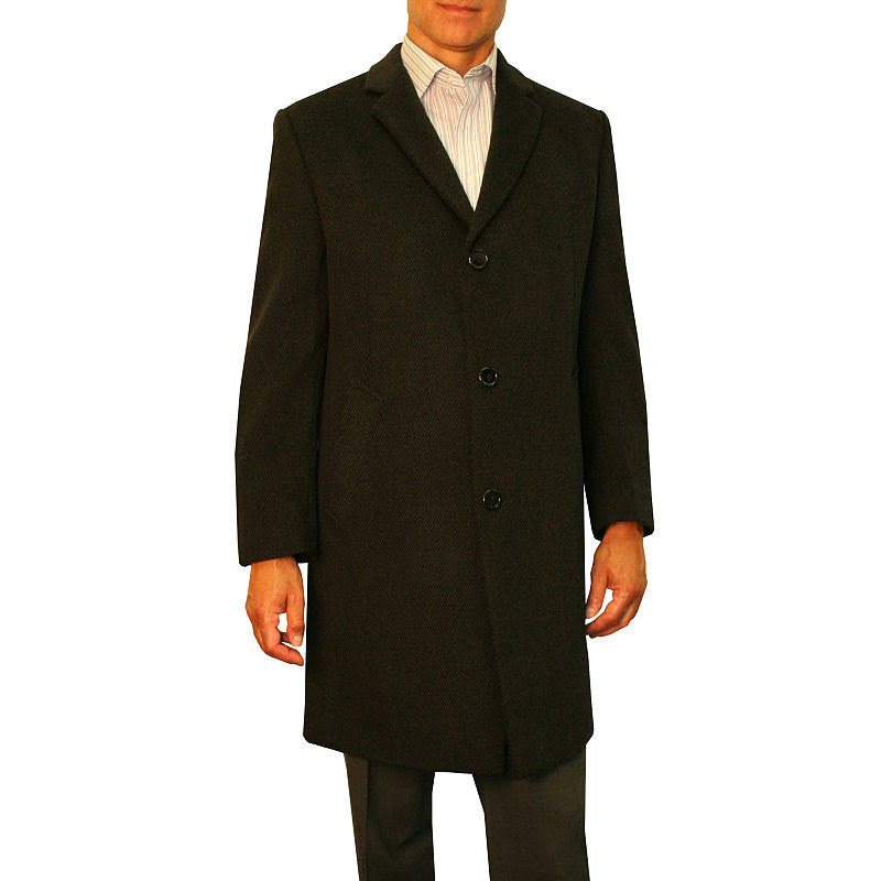 Wool-Blend Top Coat, Black, Size 52 Reg U6138