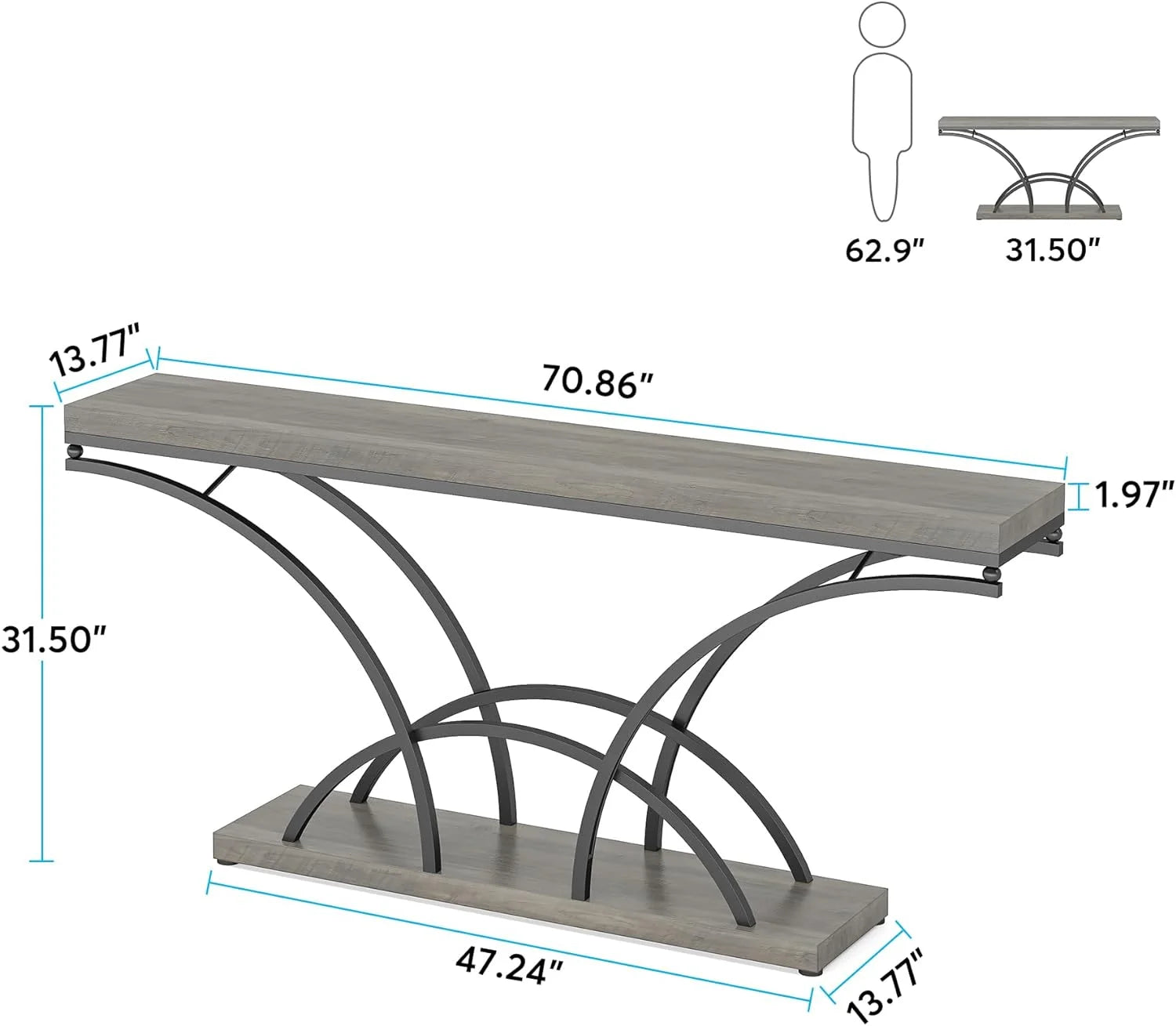 70.9 Inch Gray Console Table with Wood Tabletop H121