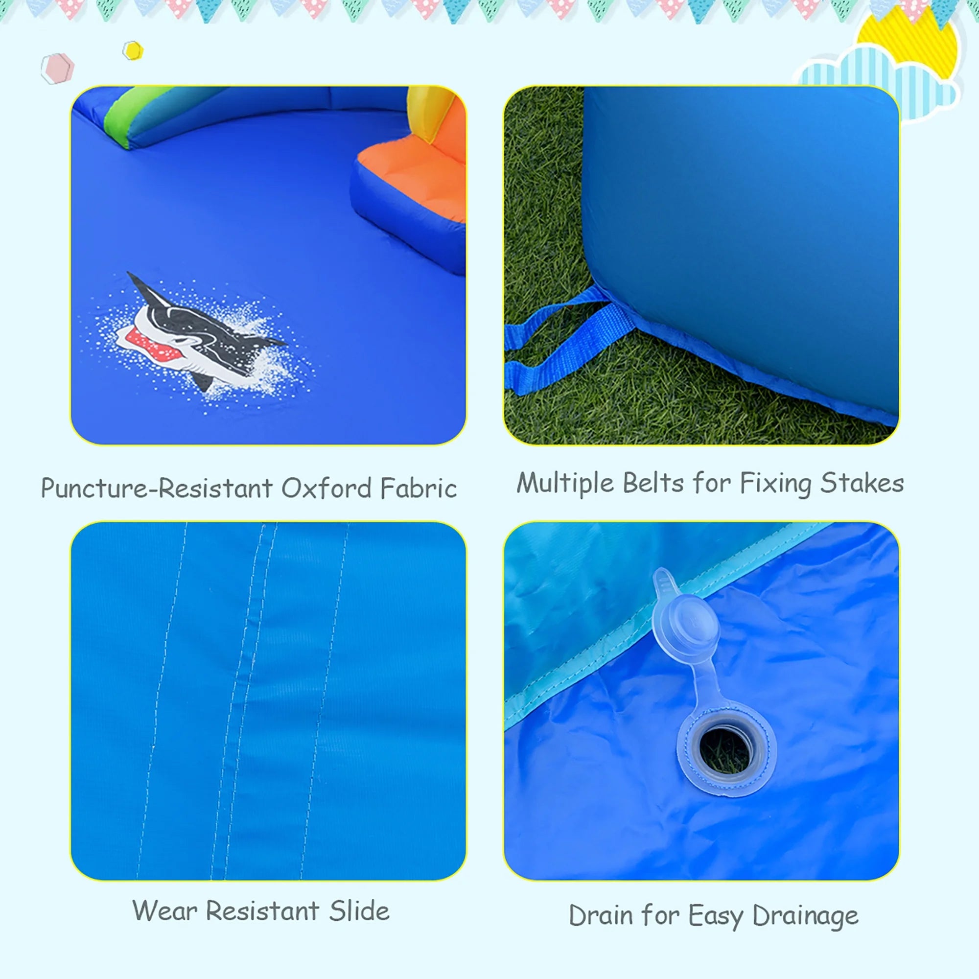 Inflatable Bounce House Water Splash Pool Dual Slide Climbing Wall H290