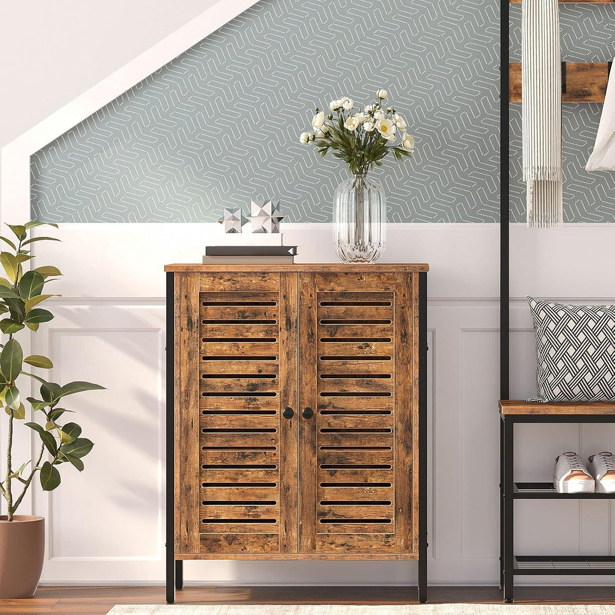 Rustic Brown Bathroom Cabinet with 2 Adjustable Shelves F2606