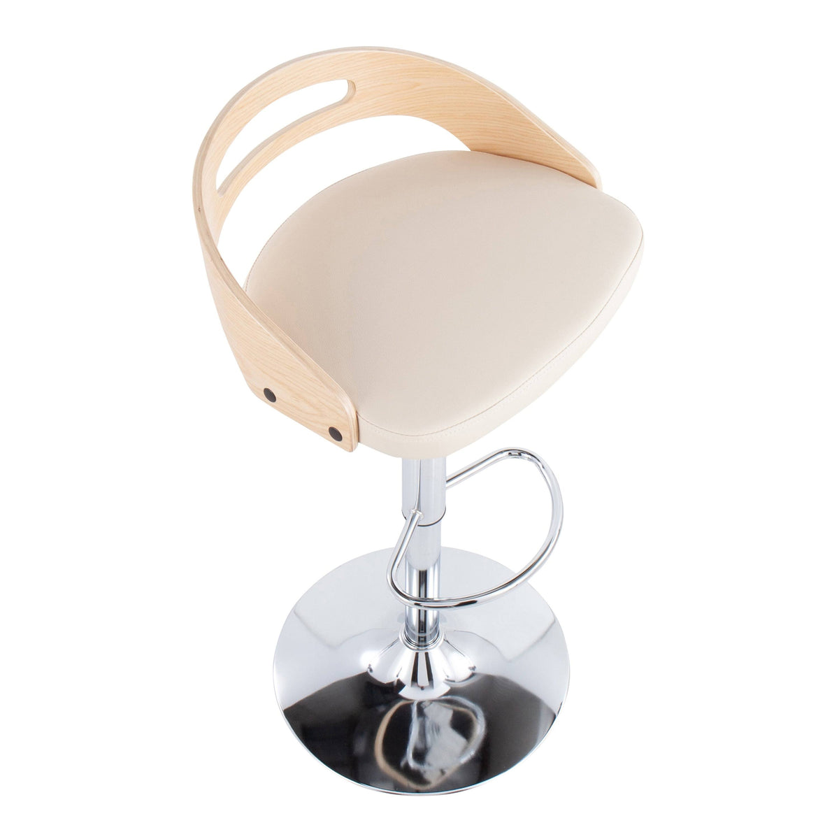 Chrome Natural Wood Cream PU Barstool E9826