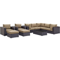 Brown Rattan 10 PCS Sectional Sofa Set W36439