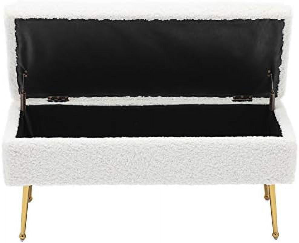 Blue Floral Faux Fur Upholstered Bench with Gold Chrome Metal Legs V7798
