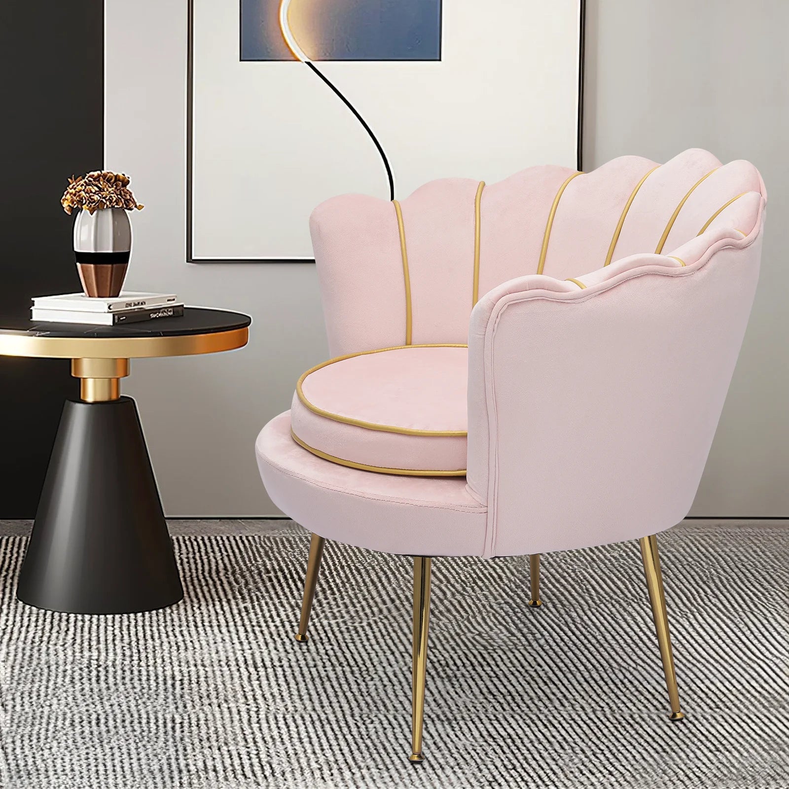Light Pink Velvet Accent Chair with Pillow K57825
