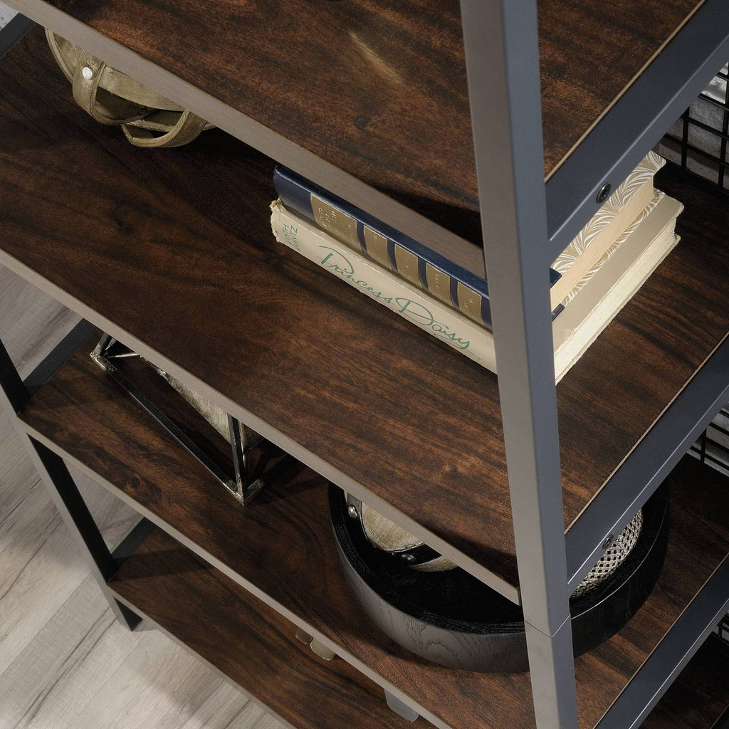 Tall Metal 4-Shelf Bookcase in Rich Walnut and Black G9809