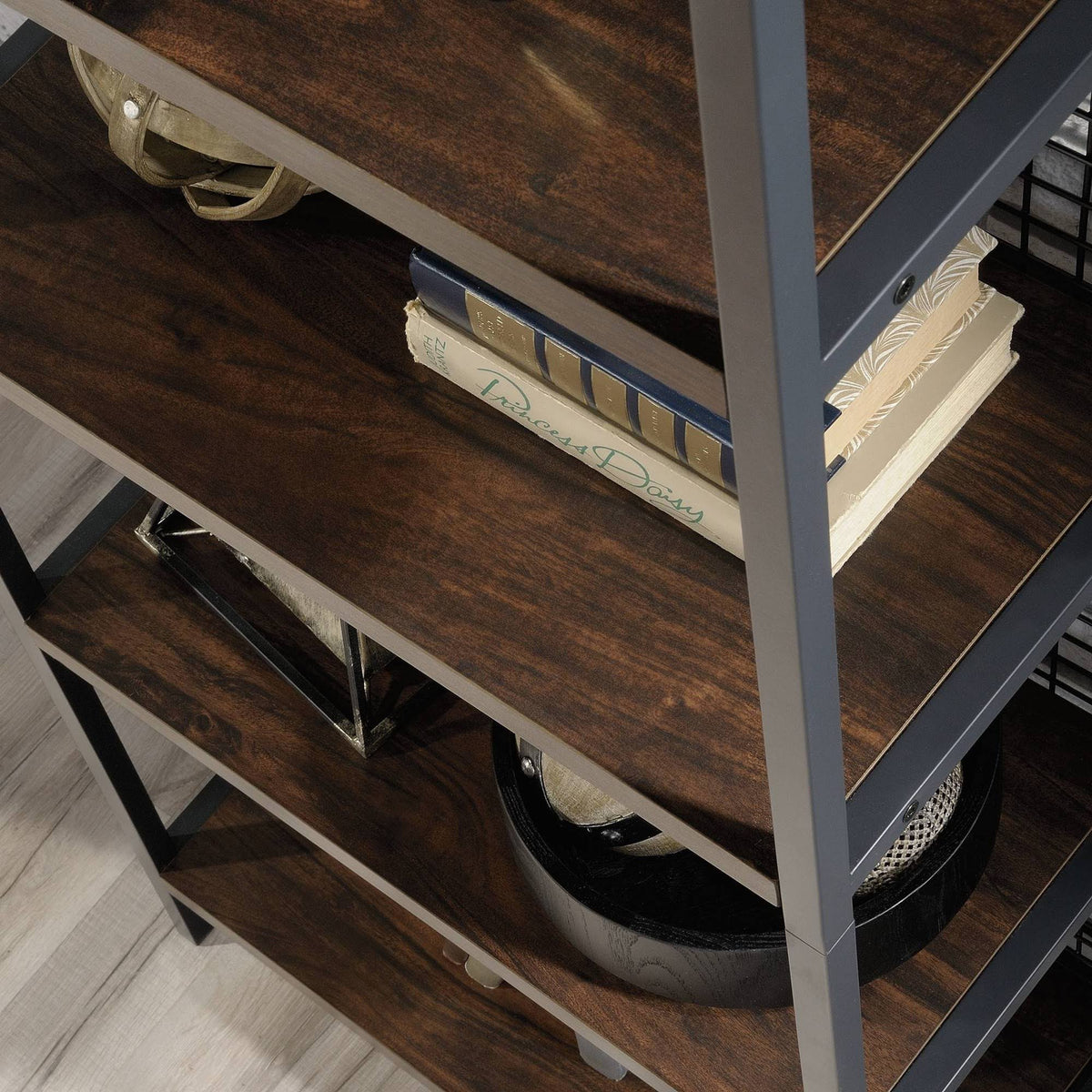 Tall Metal 4-Shelf Bookcase in Rich Walnut and Black G9809