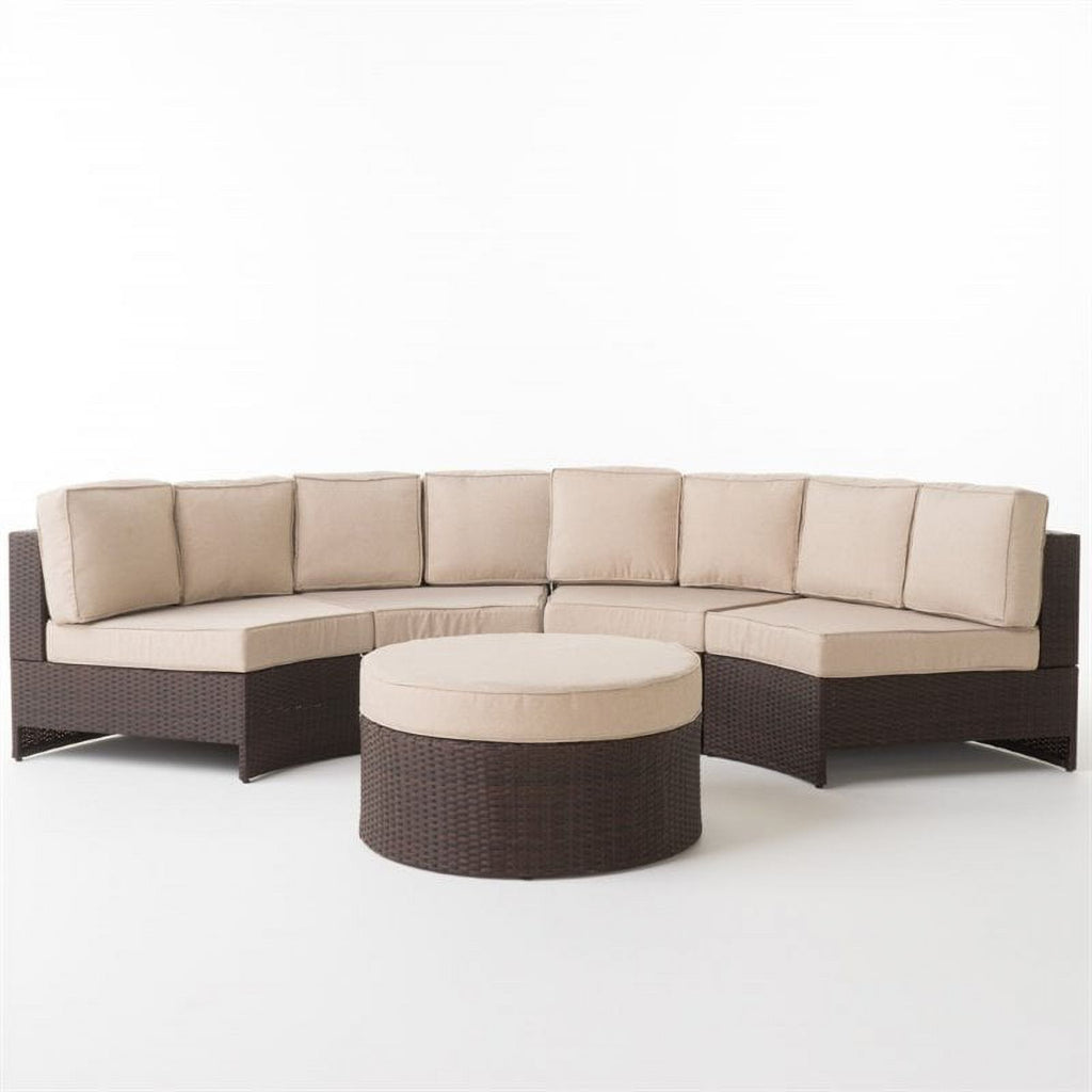 5 Piece Outdoor Wicker Sectional Sofa Set in Beige A887487