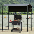Outdoor Iron Double Tiered BBQ Grill Gazebo with Side Awning, Gray M7973