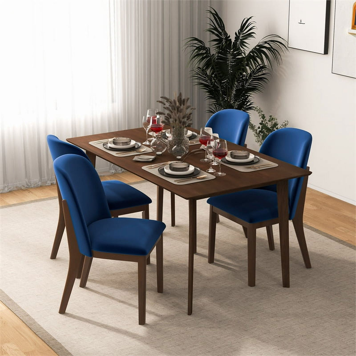 Velvet Dining Chair in Navy Blue (Set of 2) P217