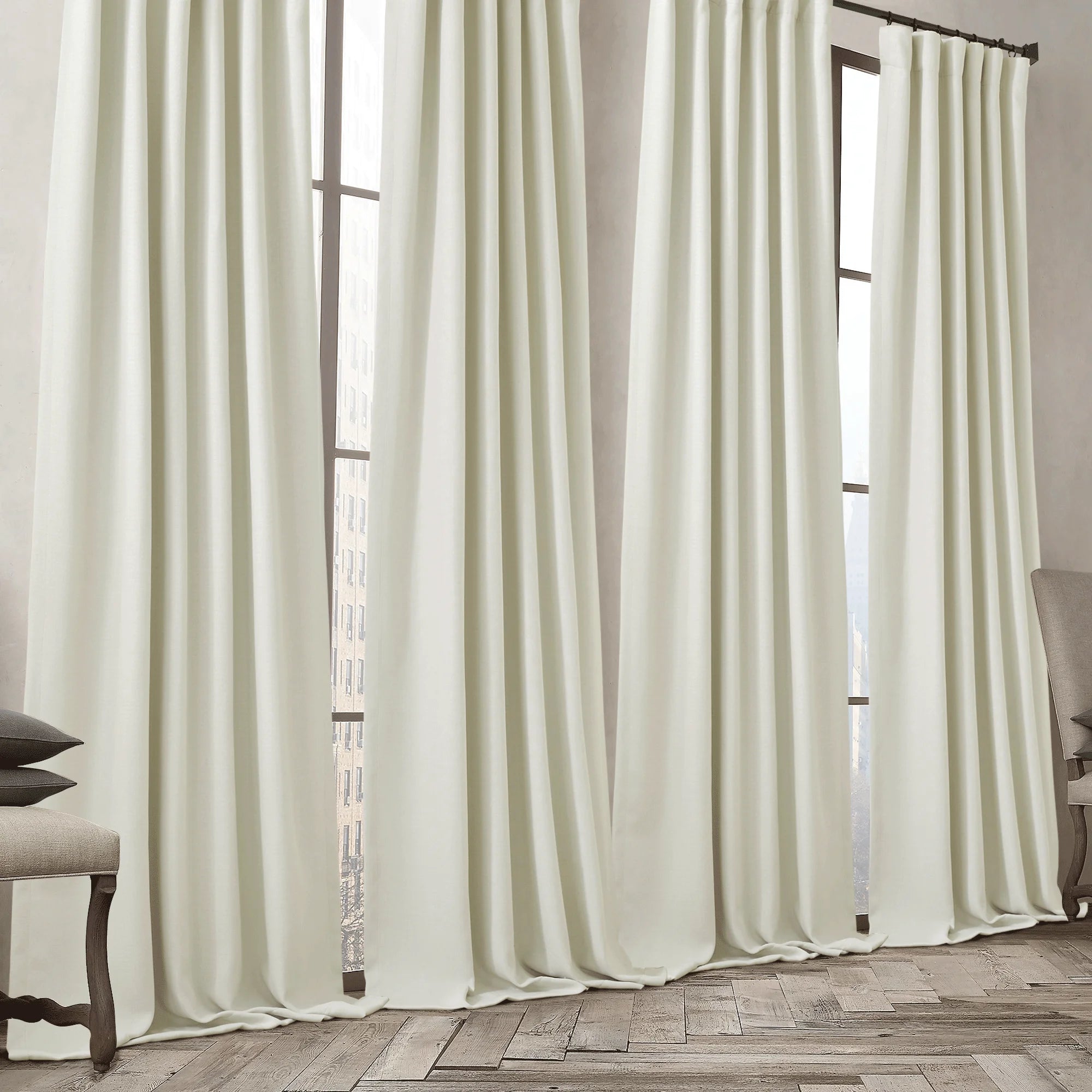 Faux Linen Blackout Curtains 102 inches Long 50" Wide 2 Panels Pinch Pleated Thermal Insulated N35941