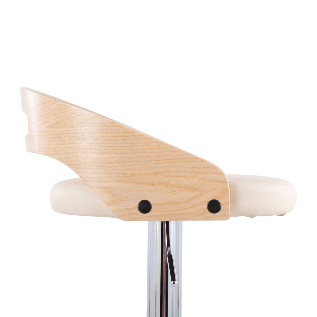 Chrome Natural Wood Cream PU Barstool E9826