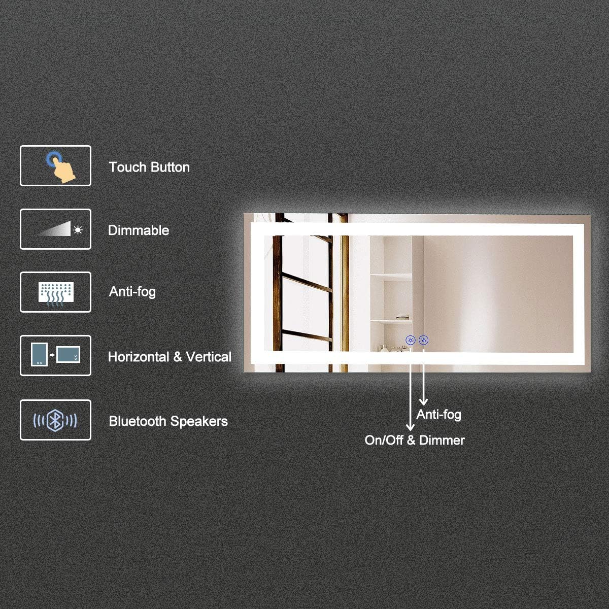Dimmable LED Bathroom Mirror with Anti-Fog and Bluetooth Function B50274