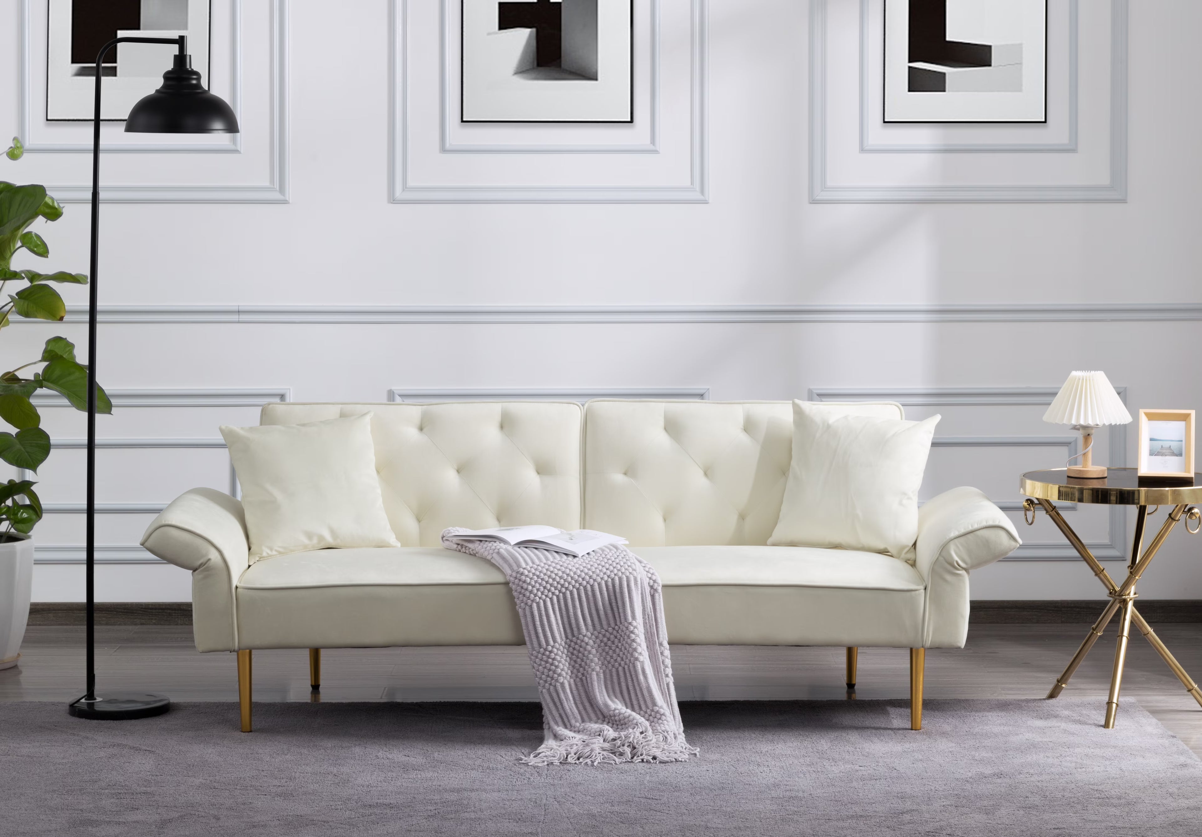 Velvet Futon Sofa Bed with 3 Adjustable Positions J252112