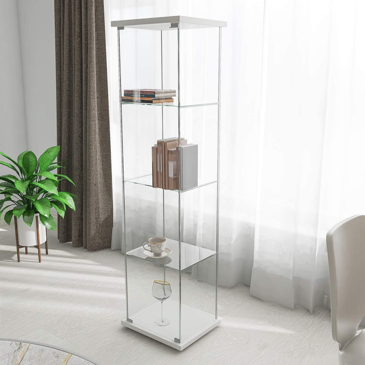 Black 4 Layers Glass Display Cabinet with Door F374