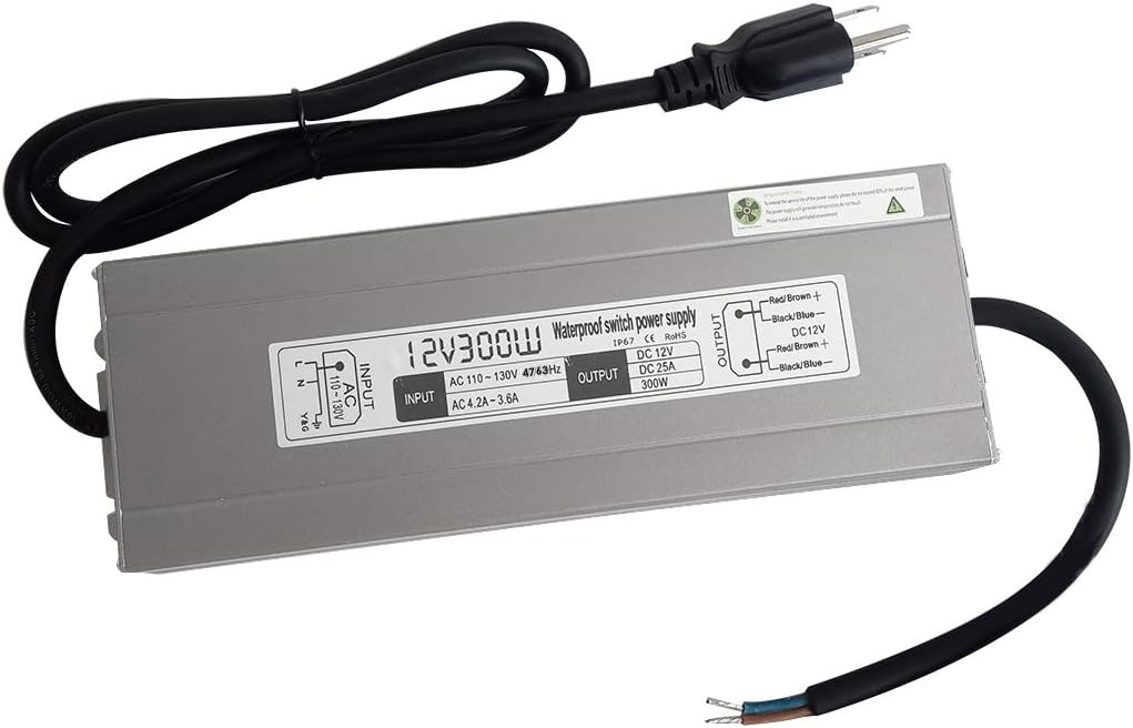 200W Waterproof Power Supply Transformer, 110-130V AC to 12V DC Output 16.7A Adapter with 3 Feet Cable U22535