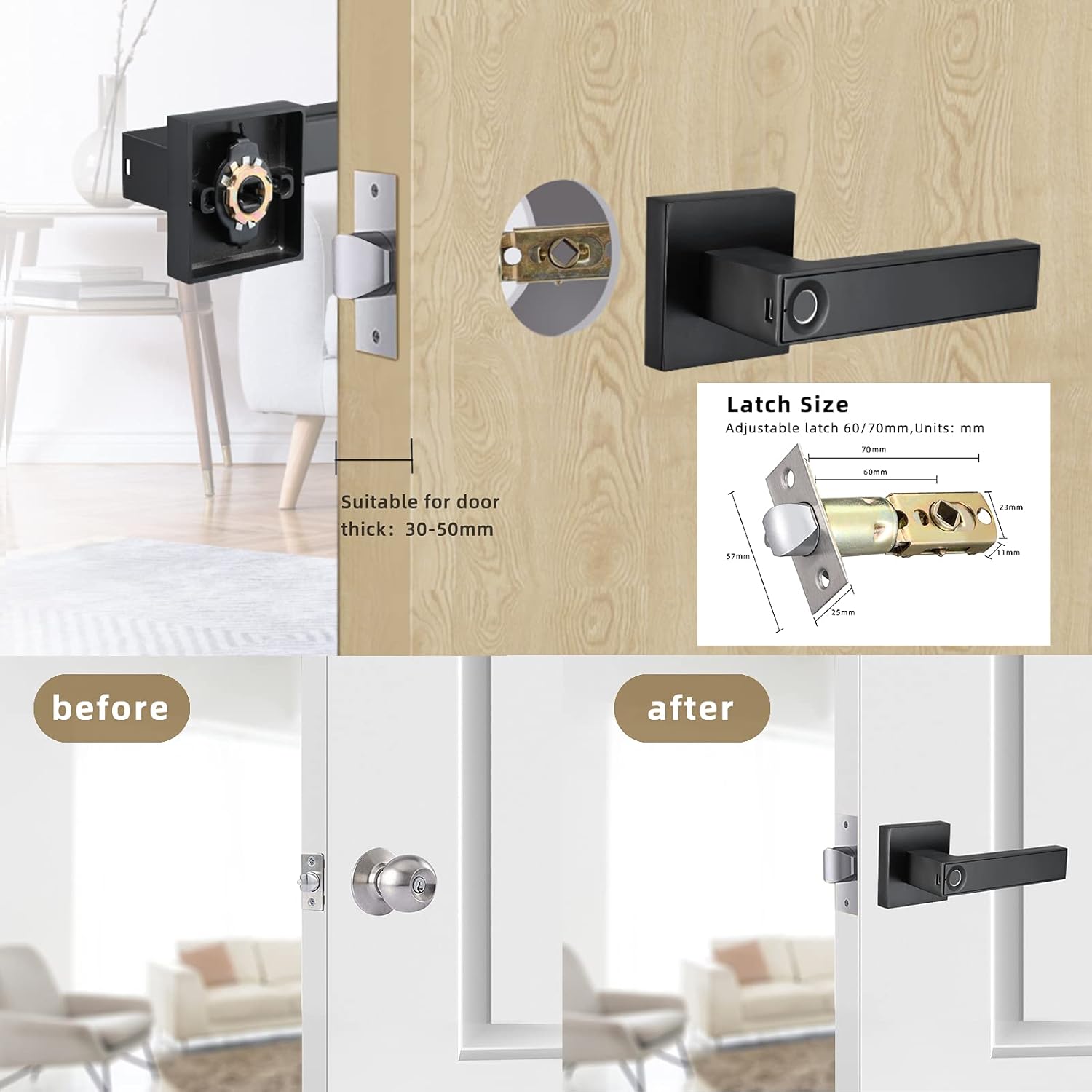 Black Pack of 2 Keyless Fingerprint Door Lock O504