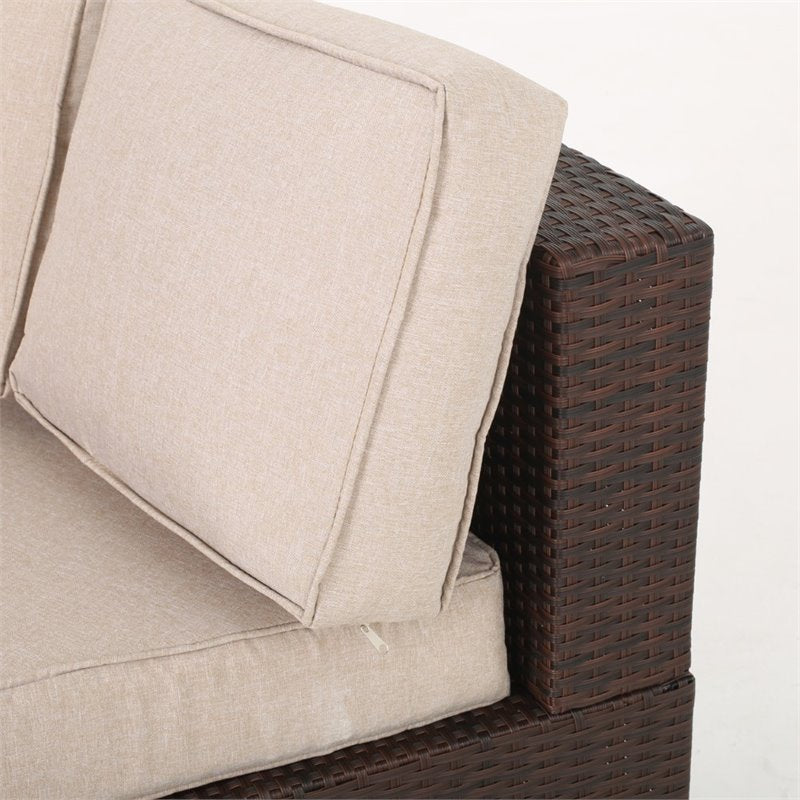 5 Piece Outdoor Wicker Sectional Sofa Set in Beige A887487
