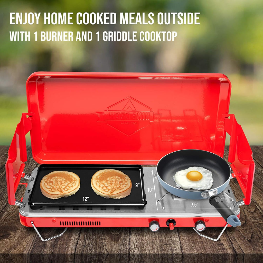 2-in-1 Gas Camping Stove with Integrated Igniter & Stainless Steel Drip Tray B2088