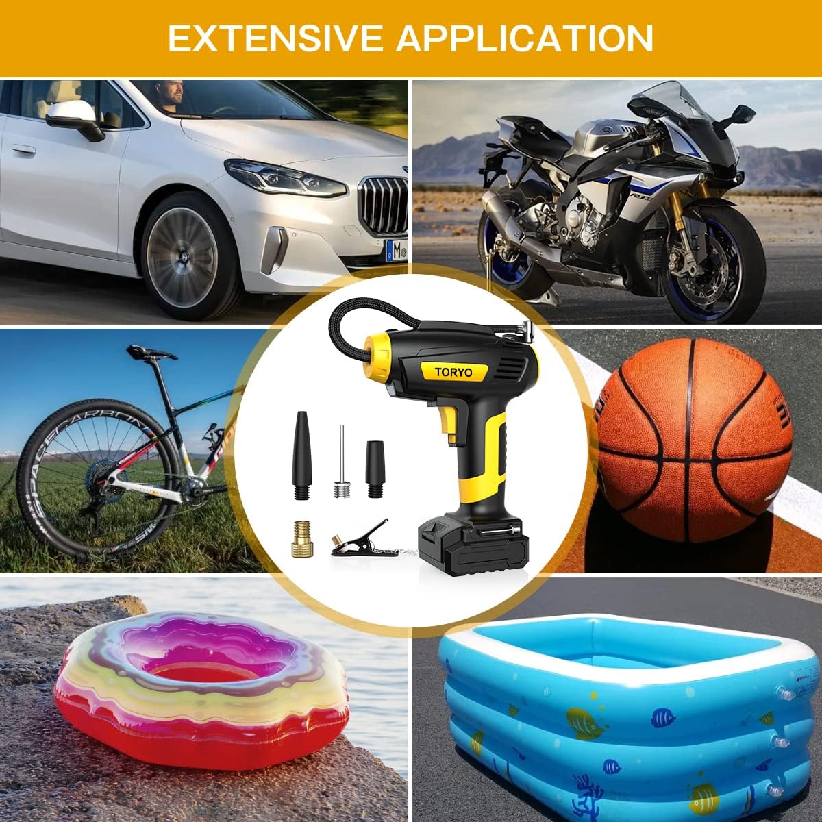 Cordless Tire Inflator Portable Air Compressor with Rechargeable Battery, Pack of 2 K436590