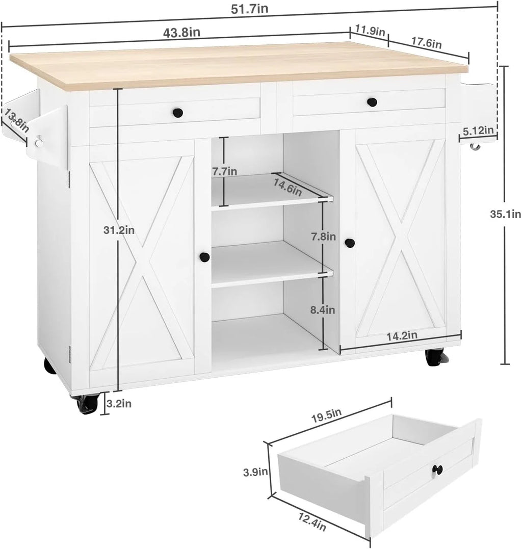 White Kitchen Island with Storage and Drop Leaf Q442376