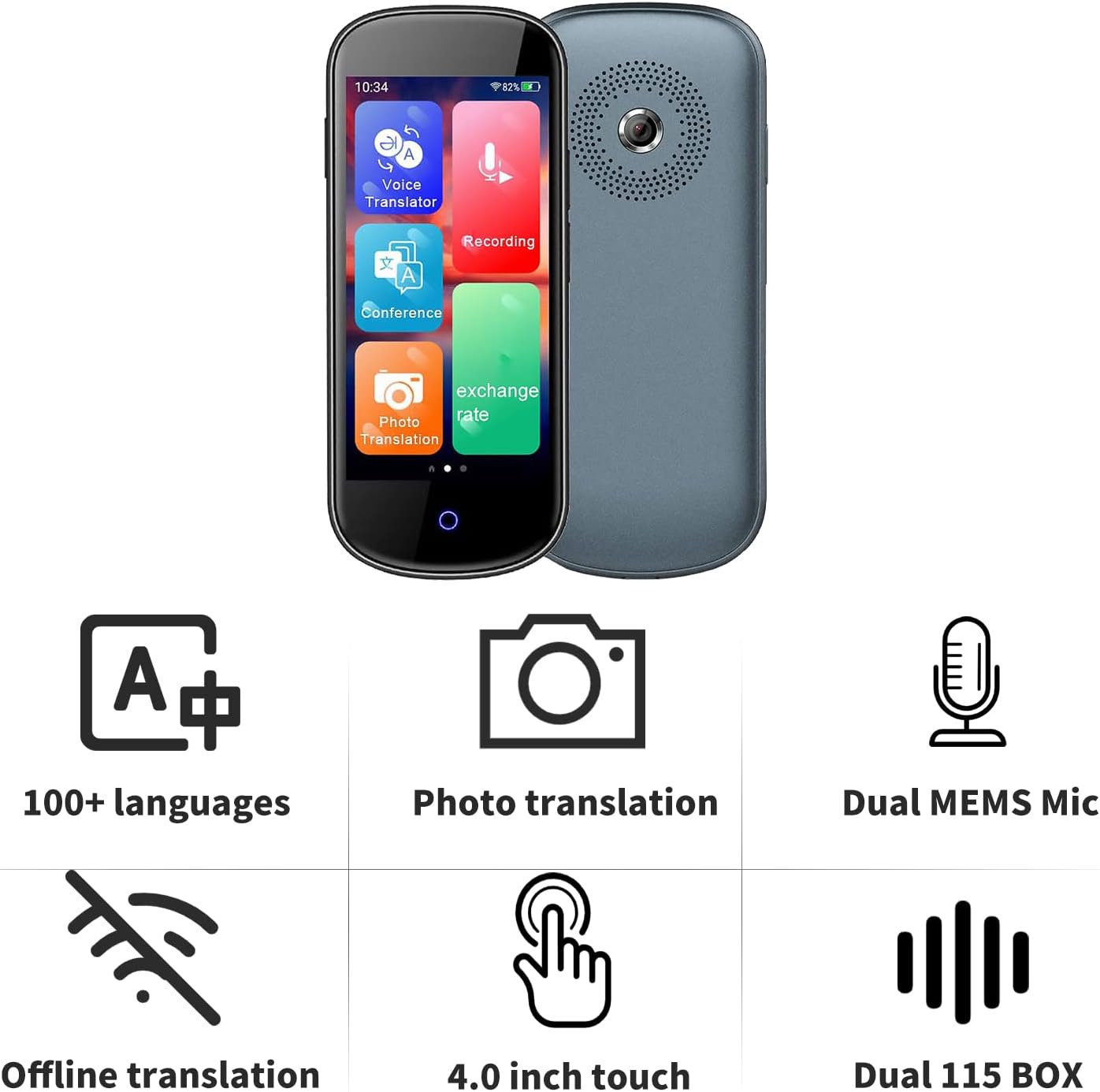 Portable Language Translator Device 128 Language with 4.0" HD Touch Screen U1709