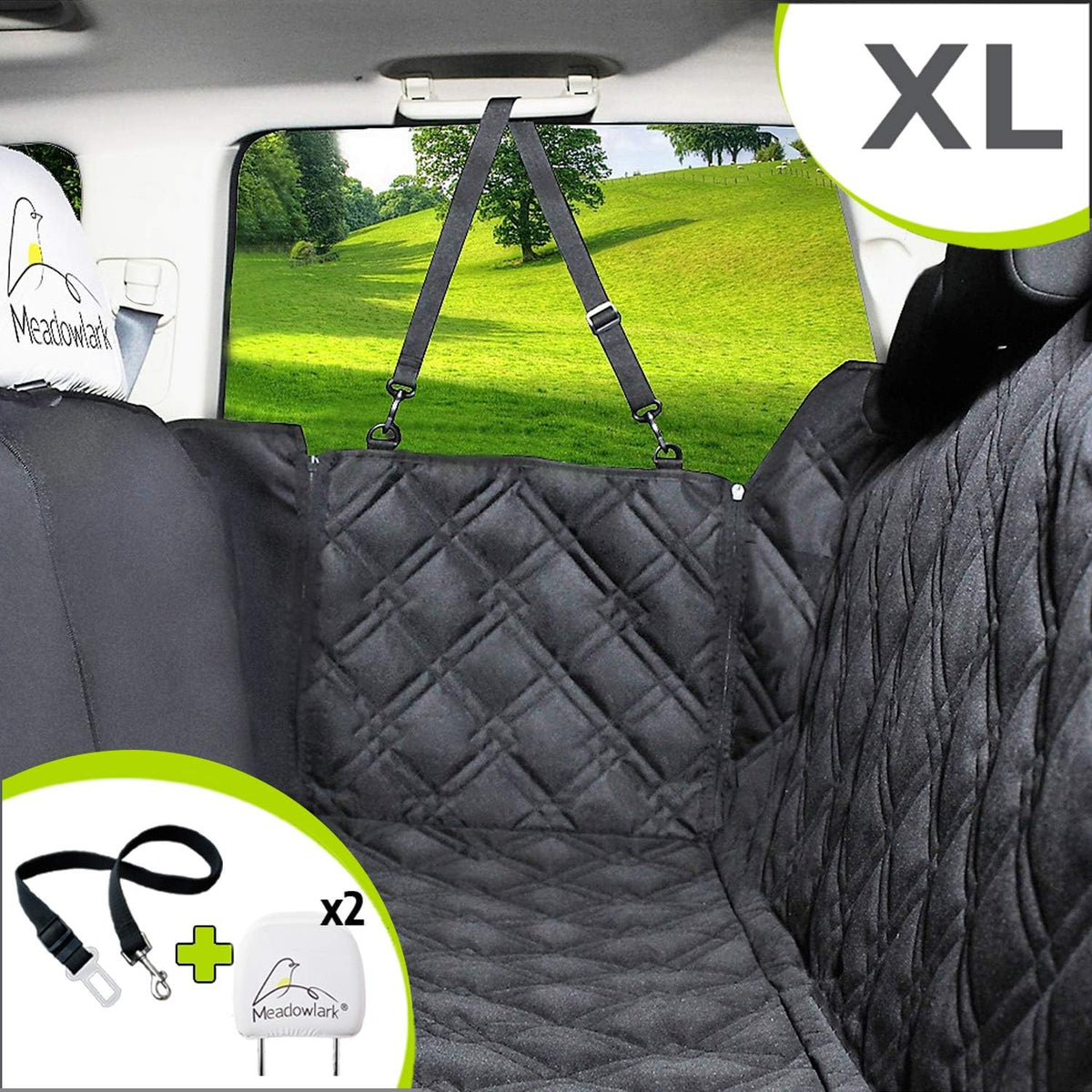 Water Repellant Dog Car Seat Cover with Seat Belt and 2 Headrest Covers U82417