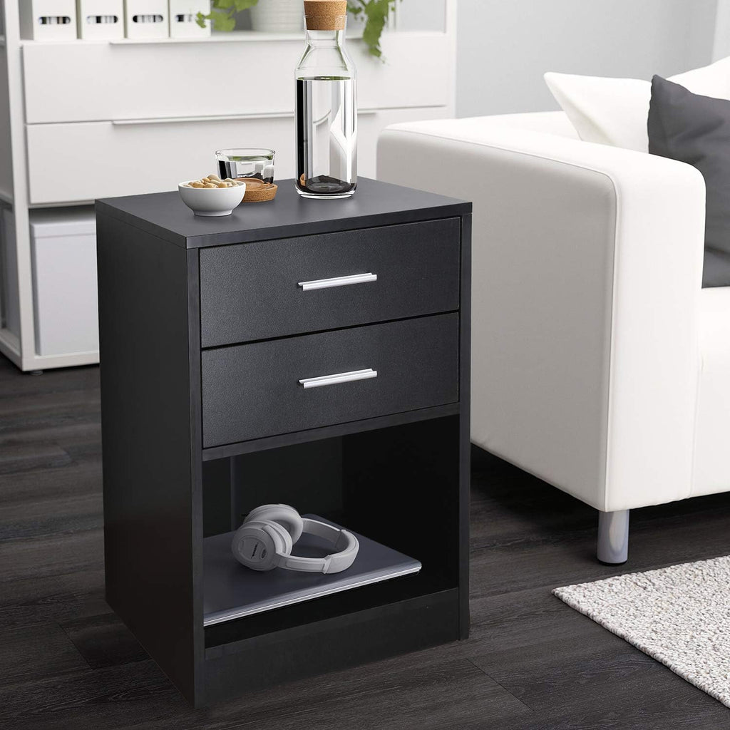 Black Double Drawer Nightstand with Shelf W812