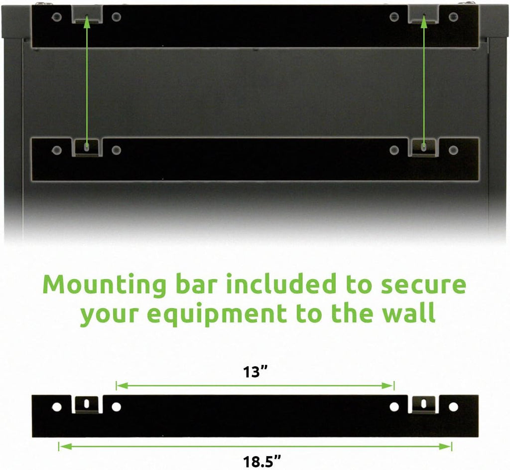9U Wallmount Cabinet Enclosure 19-Inch Server Network Rack with Locking Glass Door Black V5948